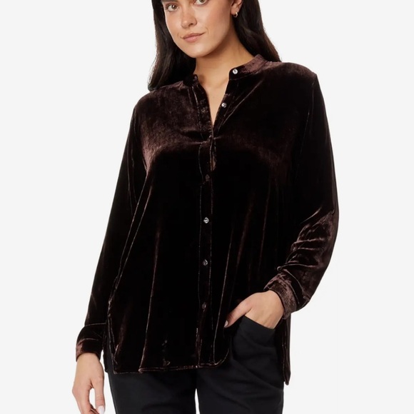 Eileen Fisher Mandarin Collar Velvet Blouse - Picture 1 of 8